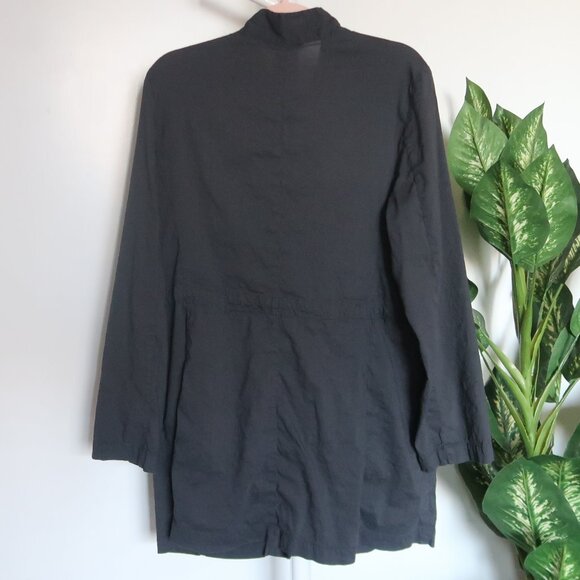 Eileen Fisher Gray Linen Blend Long Top Jacket Duster Mandarin Collar L Large - Picture 3 of 8